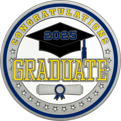 Yellow "Congratulations Graduate" with Navy Blue 2025, Rim, Tassel & Ribbon